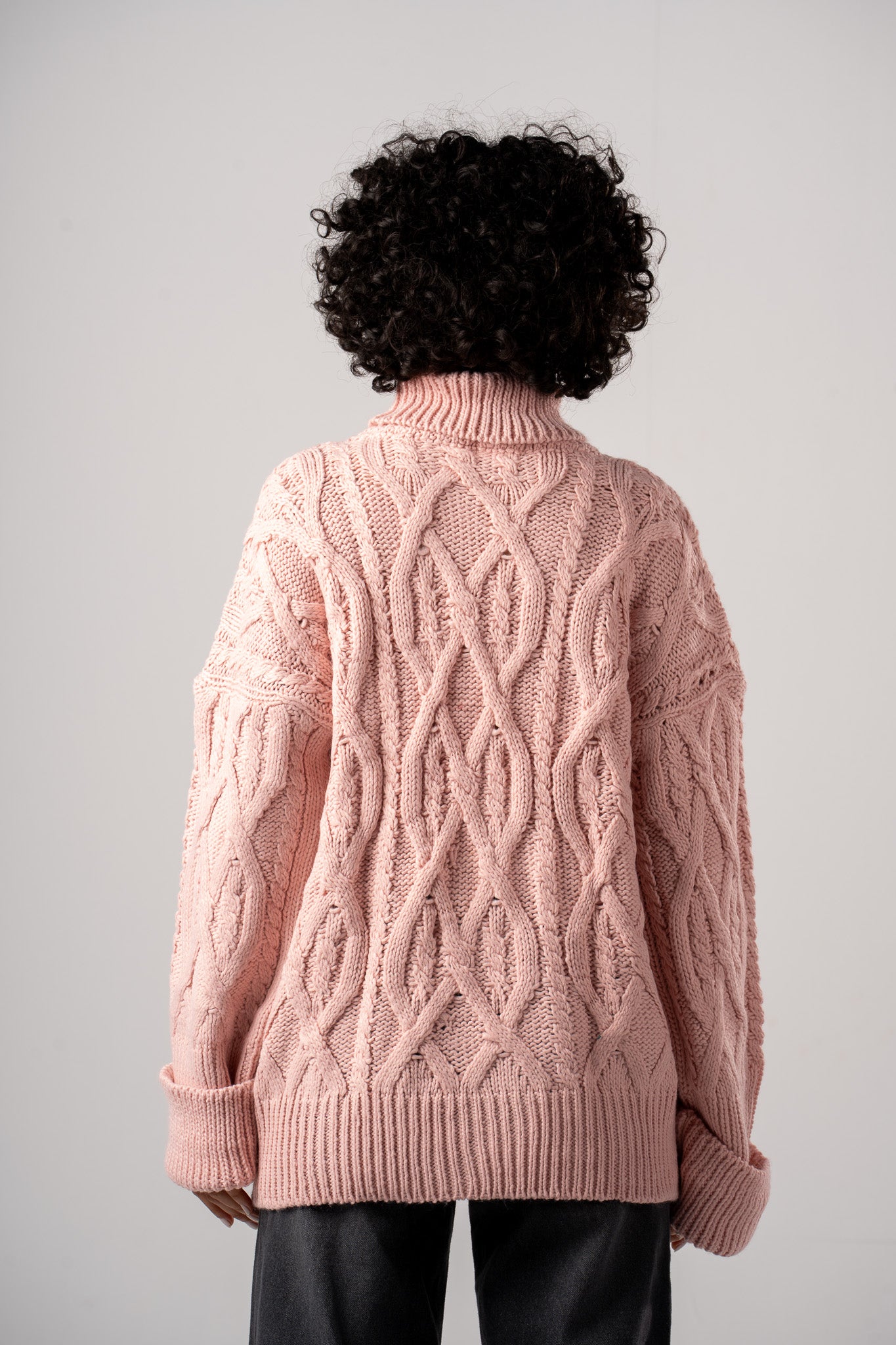 Rose Chunky Mock Neck Cable Pullover